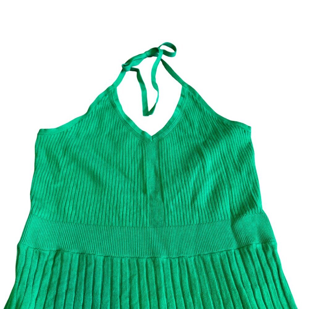 A New Day Kelly Green Stretchy Pleated Halter Dress Midi Length Size Meidum - Picture 2 of 10